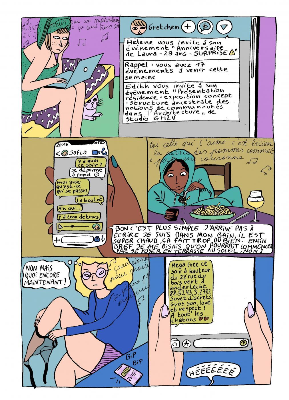 dessin de copines qui s'échange des textos
