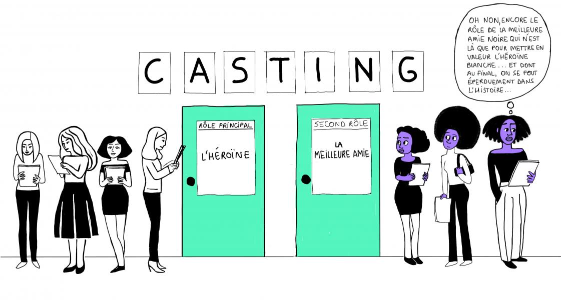 dessin de femmes blanches et noires lors d'un casting